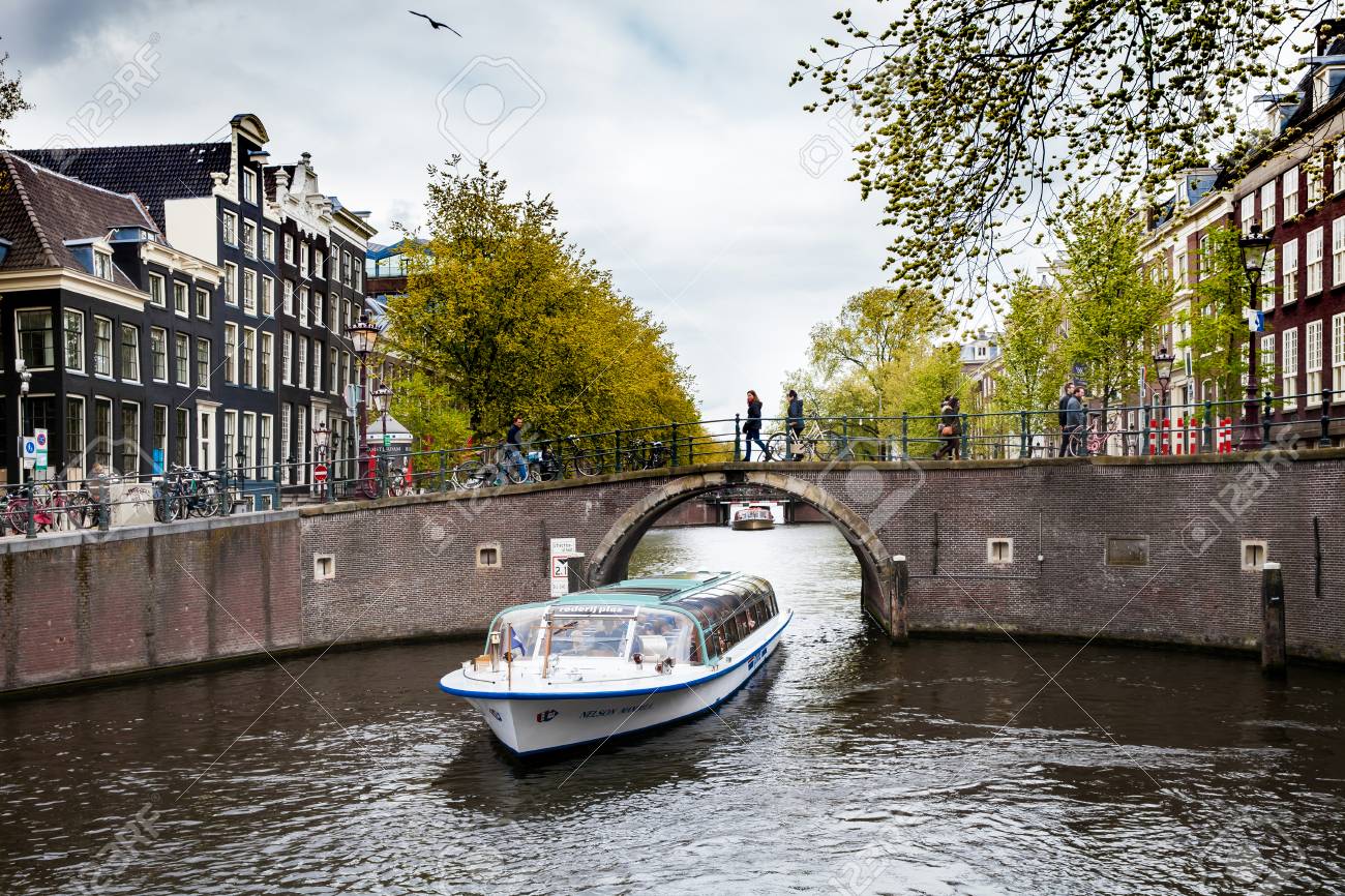 Canal cruise in amsterdam city netherlands.